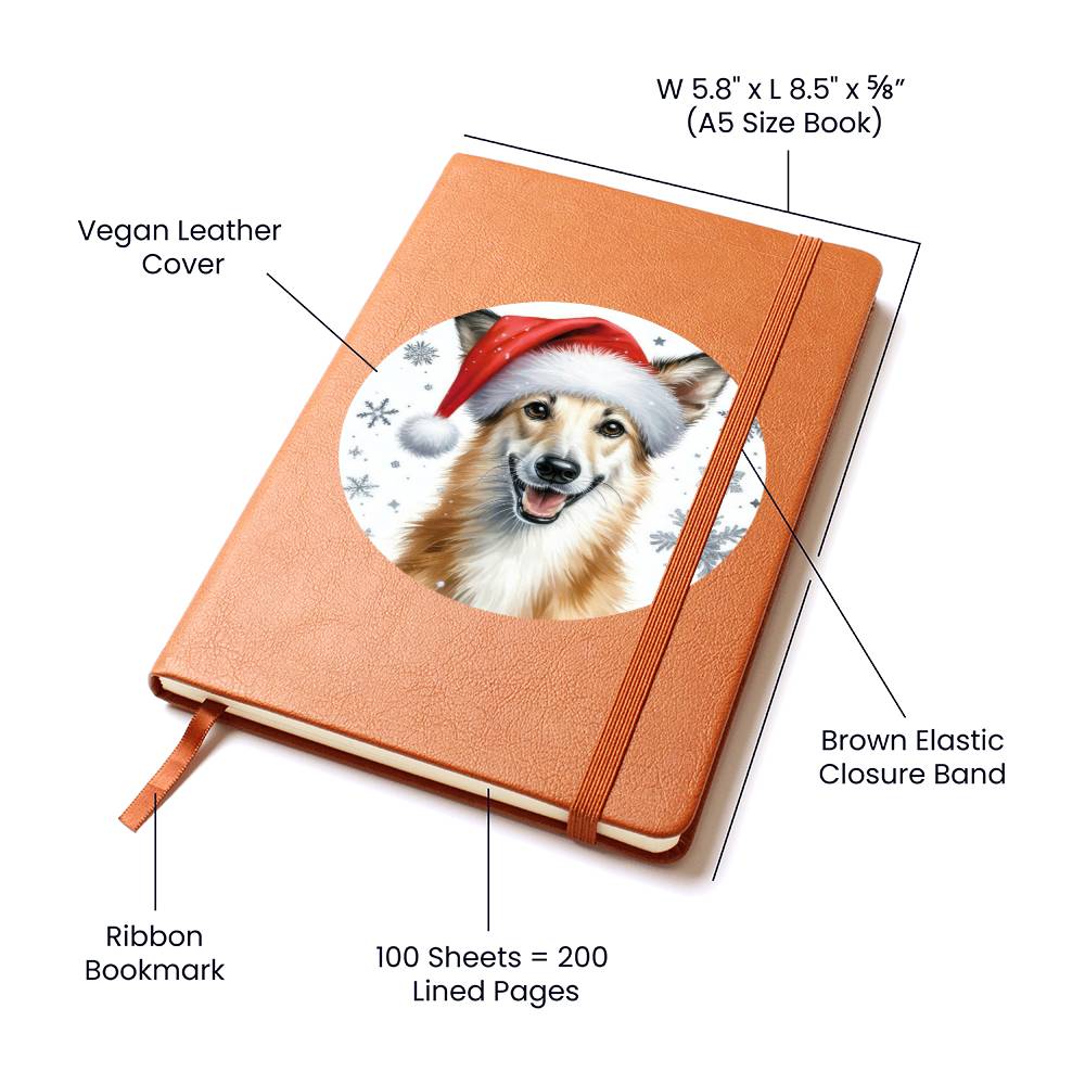 Christmas Dog - Portuguese Podengo Pequeno - Vegan Leather Journal