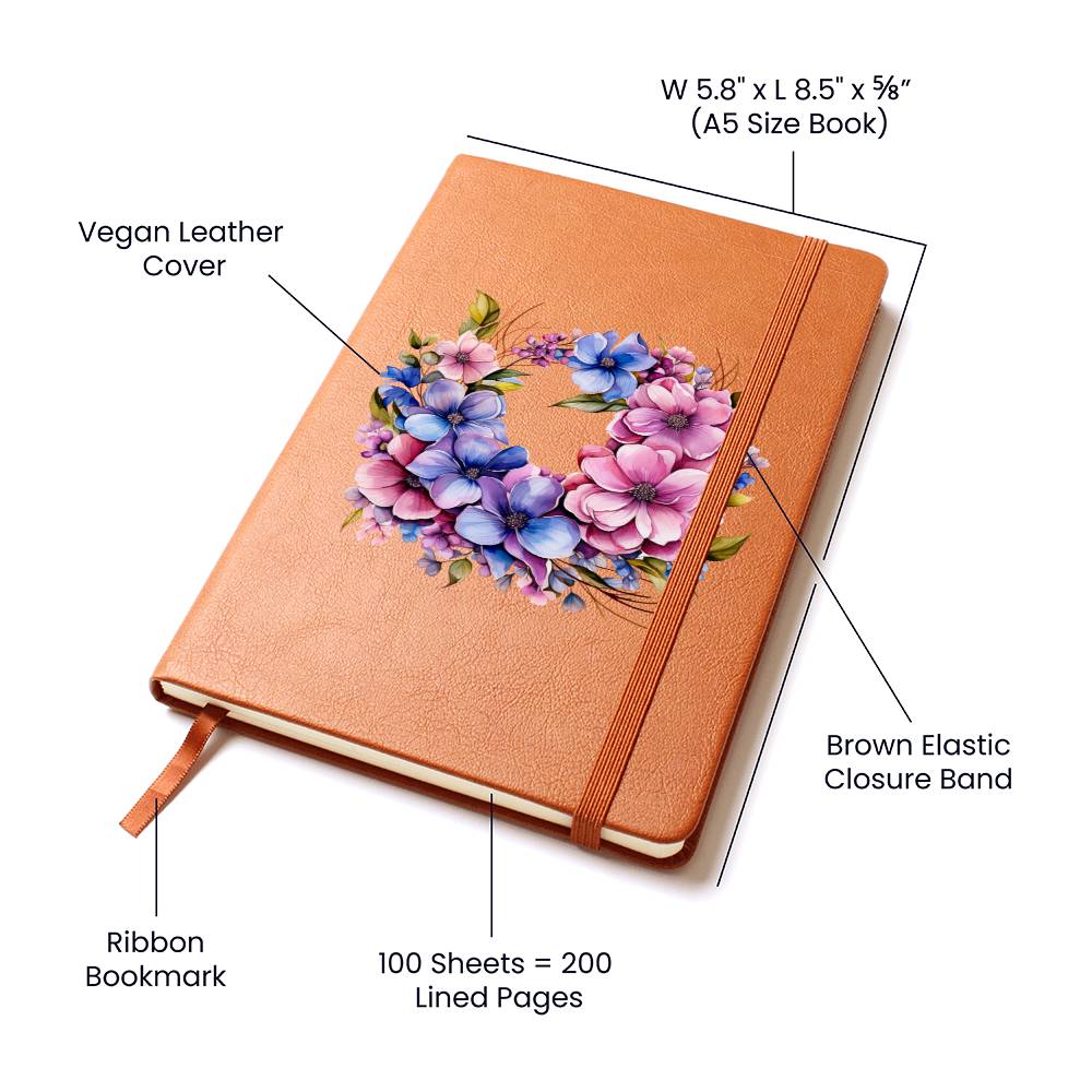 Floral Flower Wreath 034 - Vegan Leather Journal