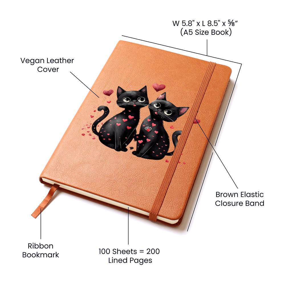Valentine's Day Black Cat 022 - Vegan Leather Journal