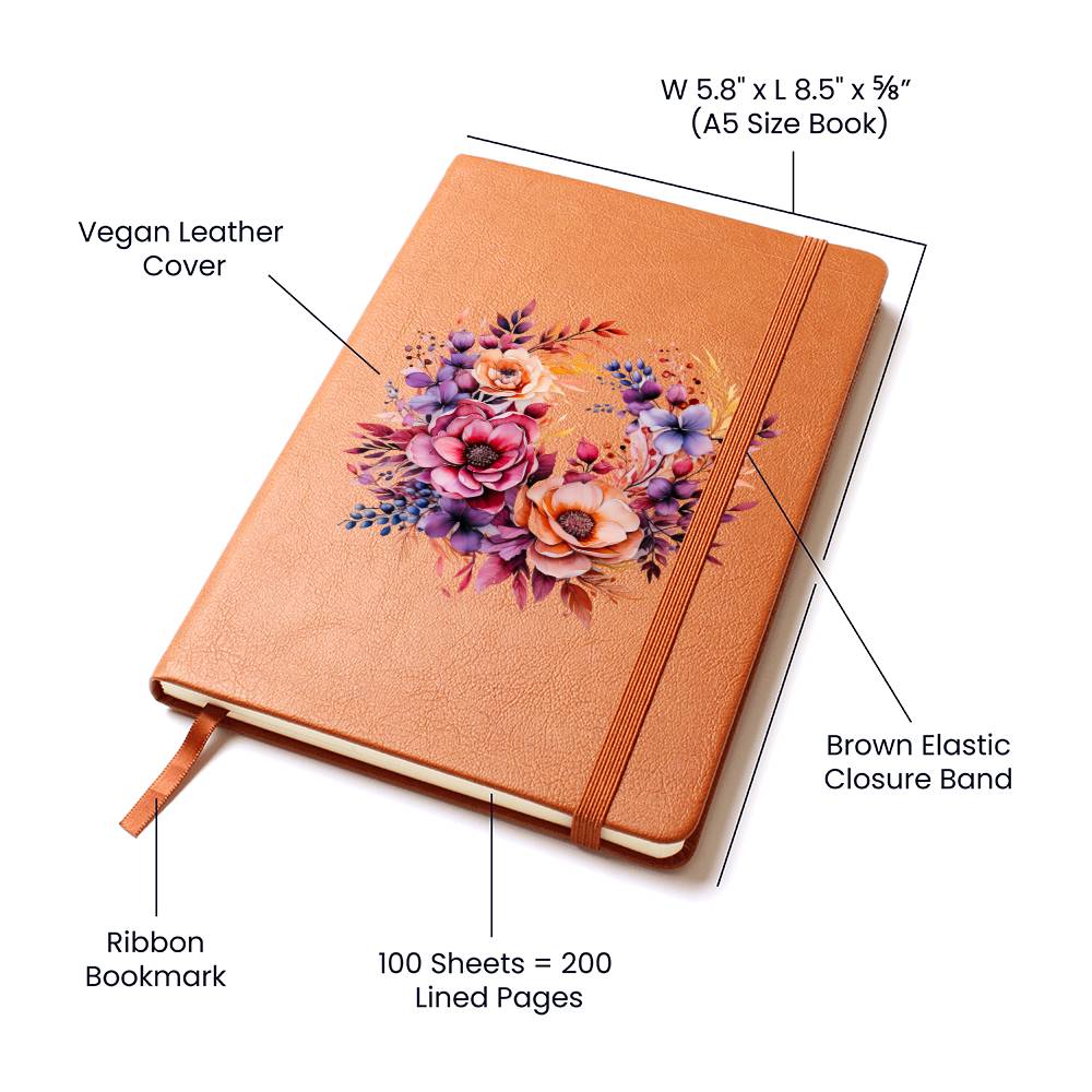 Floral Flower Wreath 127 - Vegan Leather Journal