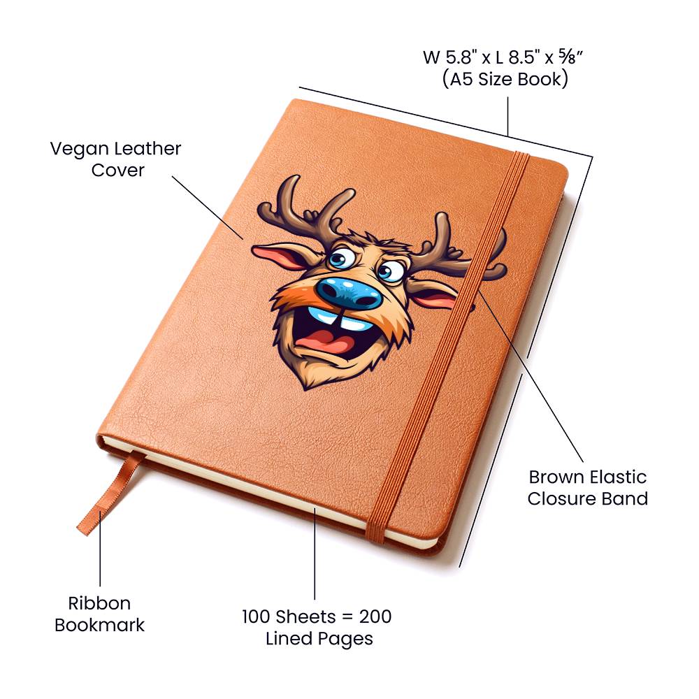 Funny Reindeer Face 05 - Vegan Leather Journal