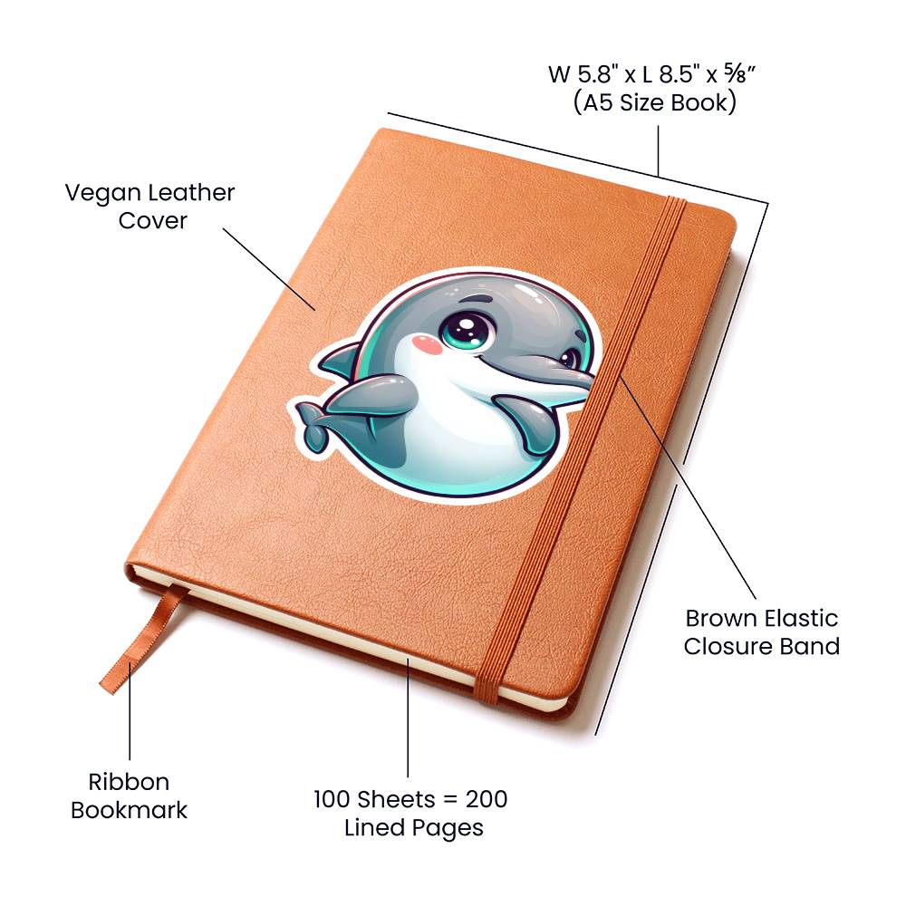Cute Dolphin sticker 39 - Vegan Leather Journal