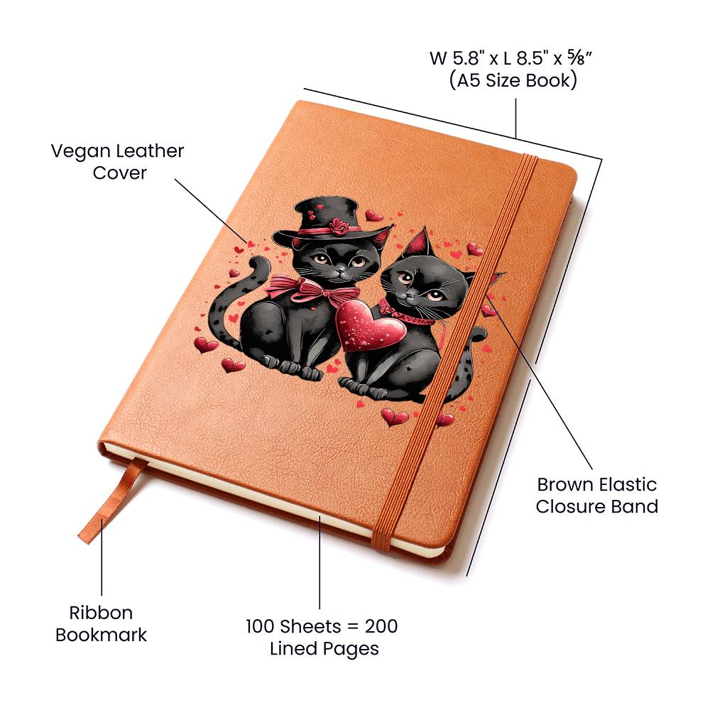 Valentine's Day Black Cat 014 - Vegan Leather Journal