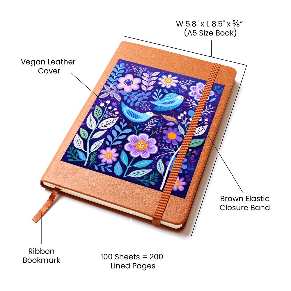 Birds And Floral Design 120 - Vegan Leather Journal