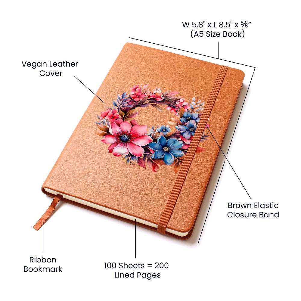 Floral Flower Wreath 024 - Vegan Leather Journal