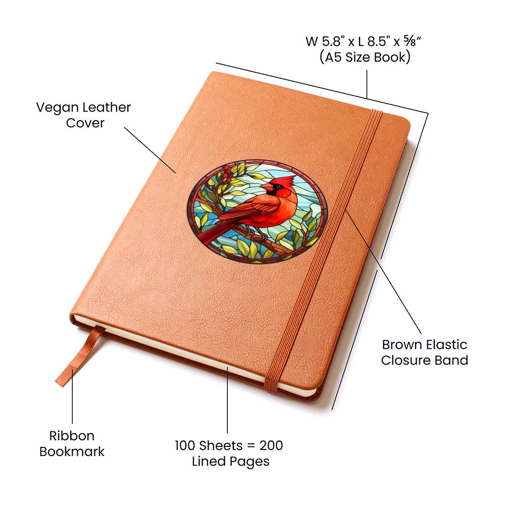 Christmas Red Cardinal Stained Glass Design 003 - Vegan Leather Journal