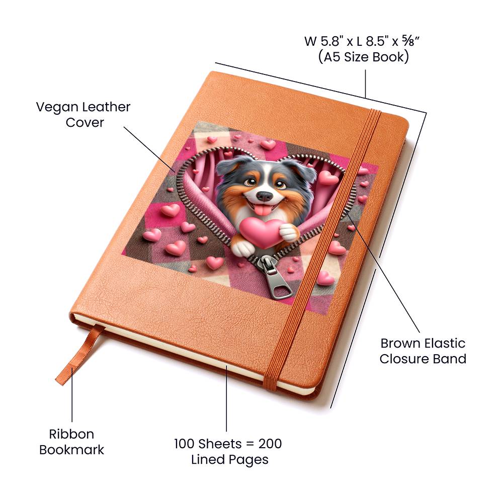 Valentine's Day Dog And Zipper 024 - Vegan Leather Journal