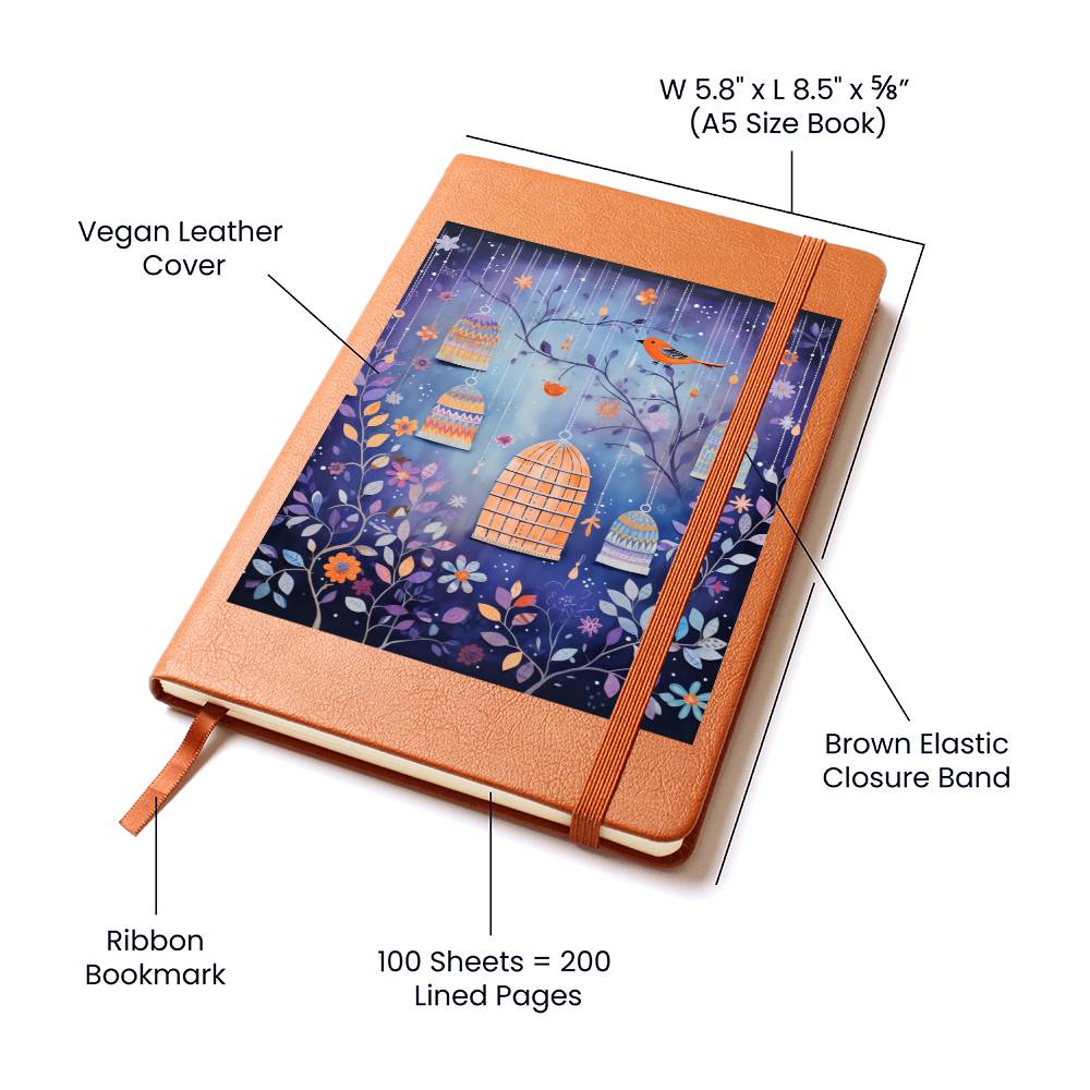 Birds And Floral Design 131 - Vegan Leather Journal