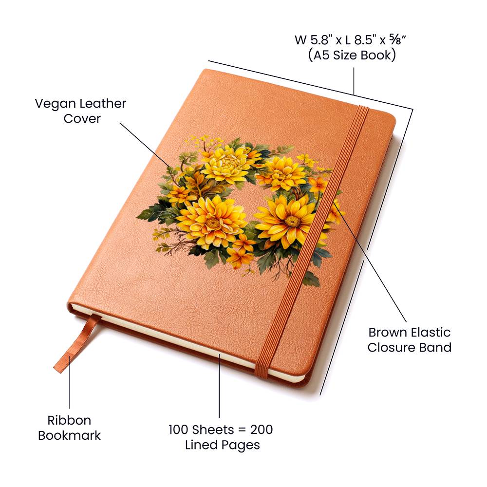 Floral Flower Wreath 044 - Vegan Leather Journal