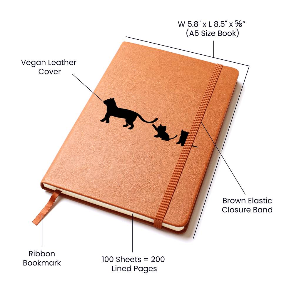 Mama Cat With 2 Kittens - Vegan Leather Journal
