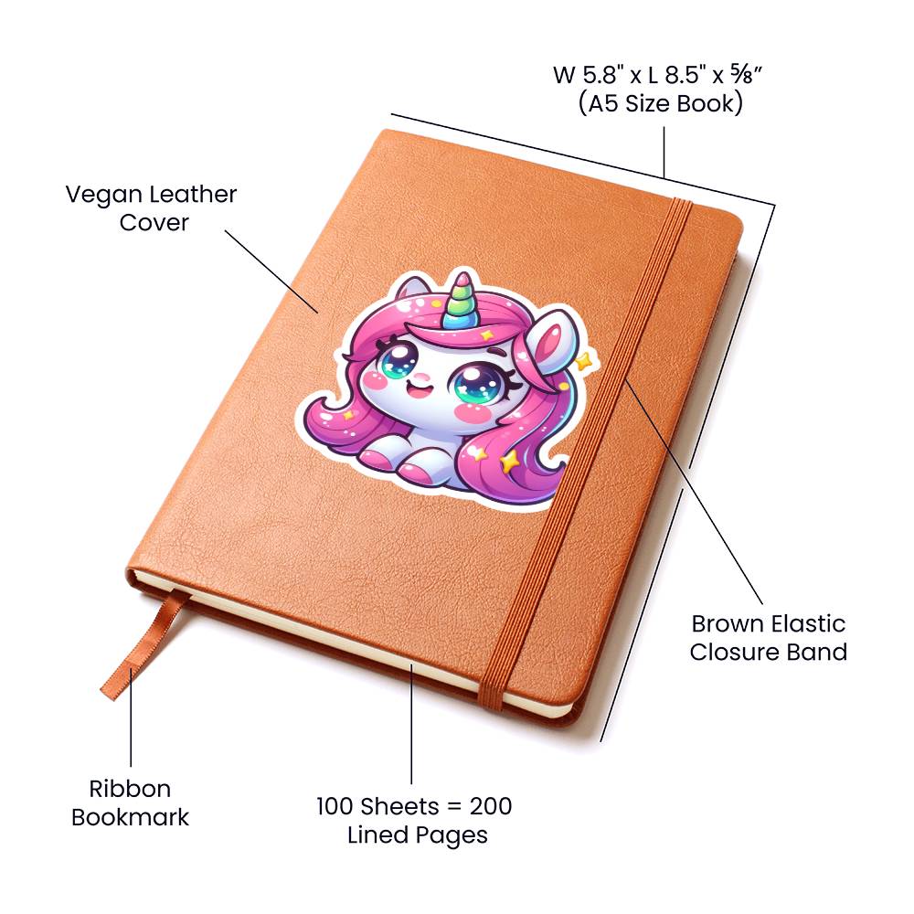 Cute Unicorn sticker 207 - Vegan Leather Journal
