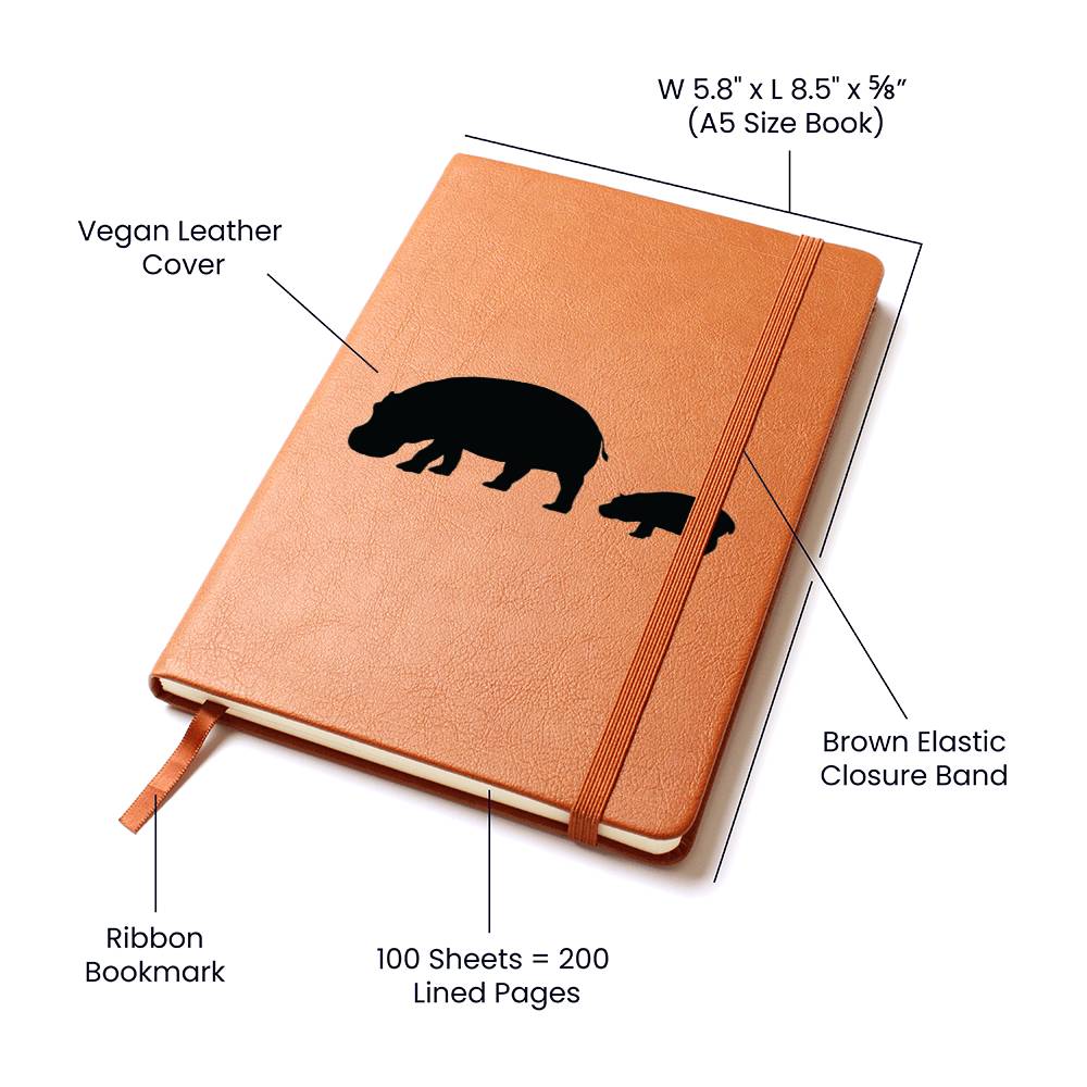 Mama Hippo With 1 Calf - Vegan Leather Journal