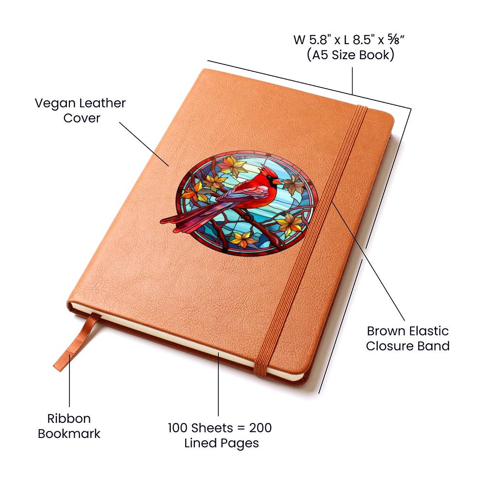 Christmas Red Cardinal Stained Glass Design 030 - Vegan Leather Journal
