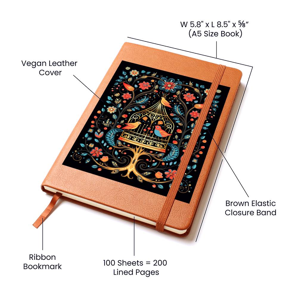 Birds And Floral Design 164 - Vegan Leather Journal