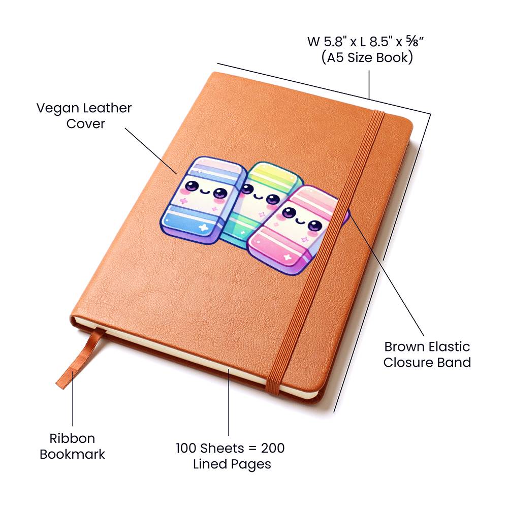Cute Back to School Sticker 103 - Vegan Leather Journal