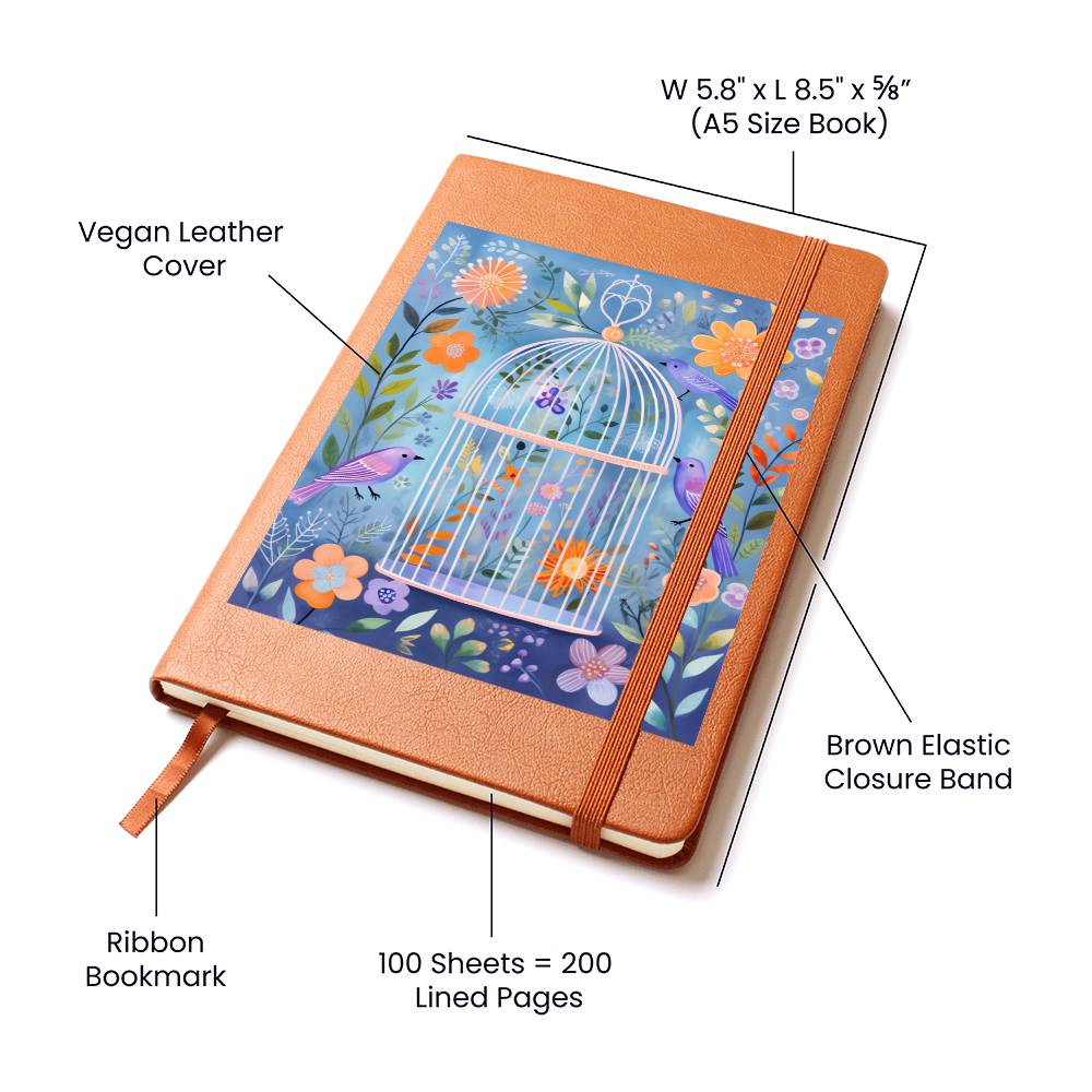 Birds And Floral Design 134 - Vegan Leather Journal