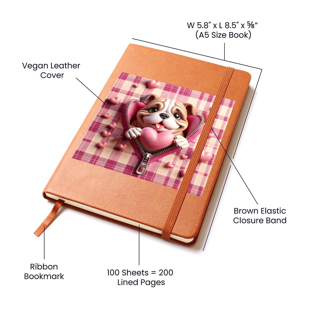 Valentine's Day Dog And Zipper 007 - Vegan Leather Journal