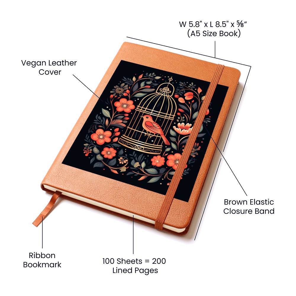 Birds And Floral Design 159 - Vegan Leather Journal