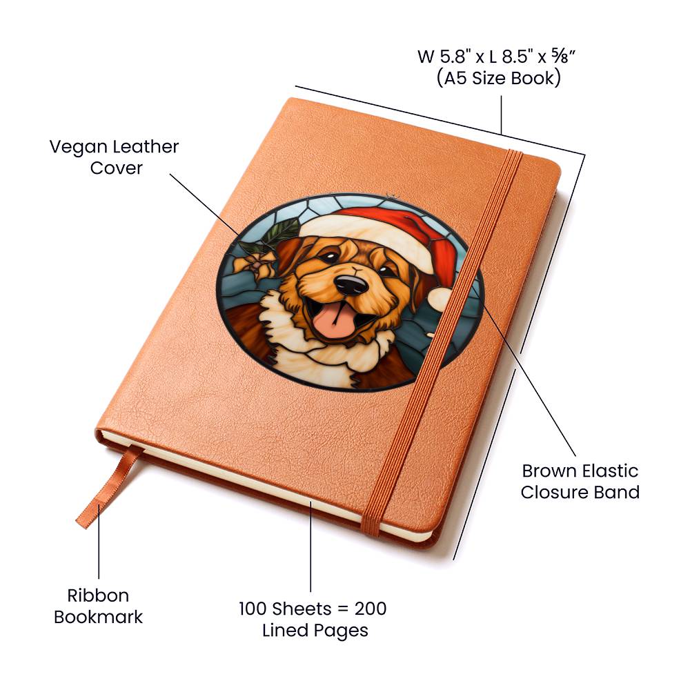 Dog Stained Glass Christmas Design 011 - Vegan Leather Journal