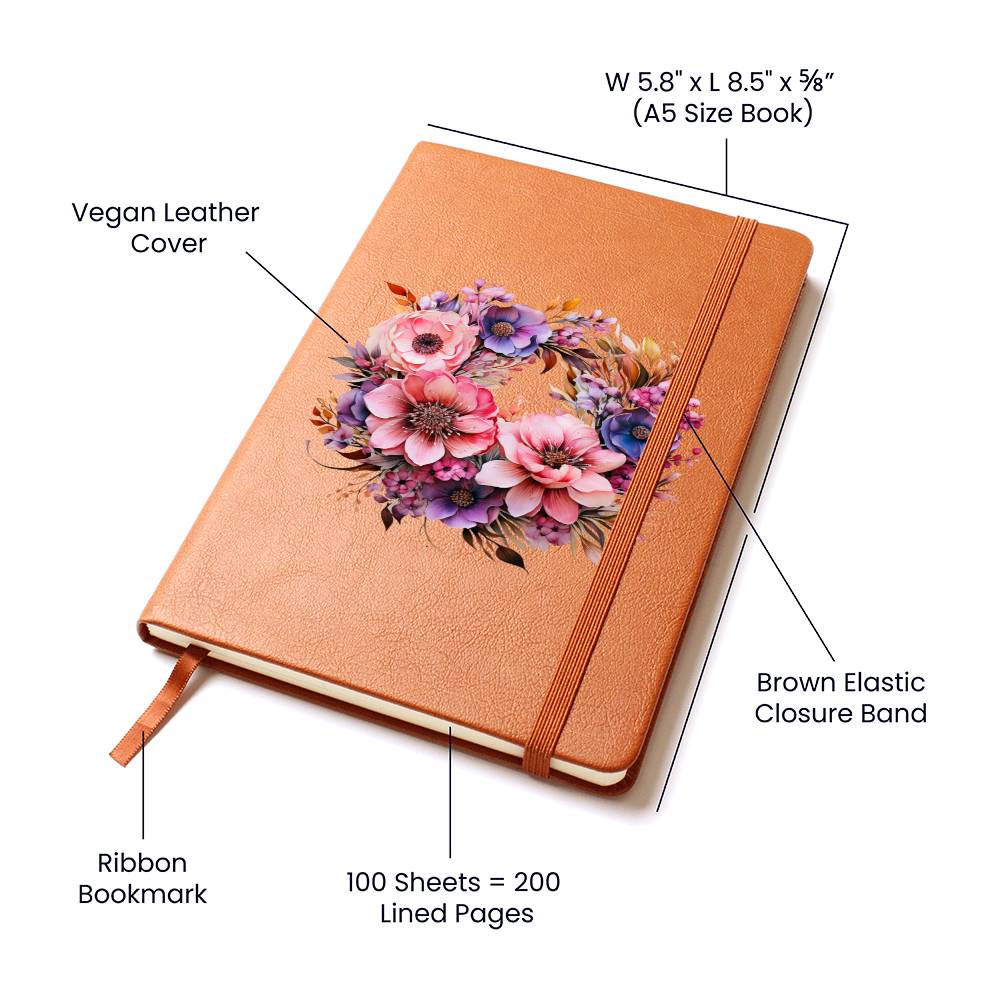 Floral Flower Wreath 077 - Vegan Leather Journal