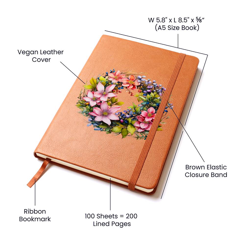 Floral Flower Wreath 052 - Vegan Leather Journal