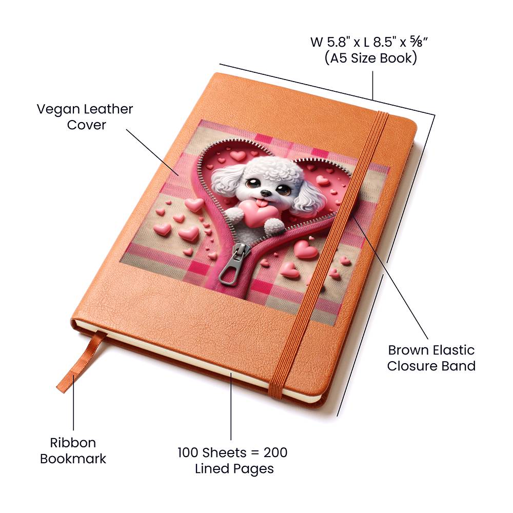 Valentine's Day Dog And Zipper 002 - Vegan Leather Journal