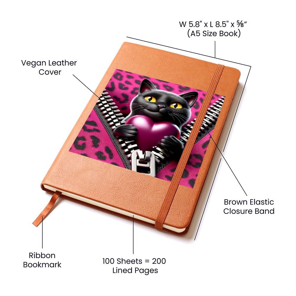 Valentine's Day Cat And Zipper 001 - Vegan Leather Journal