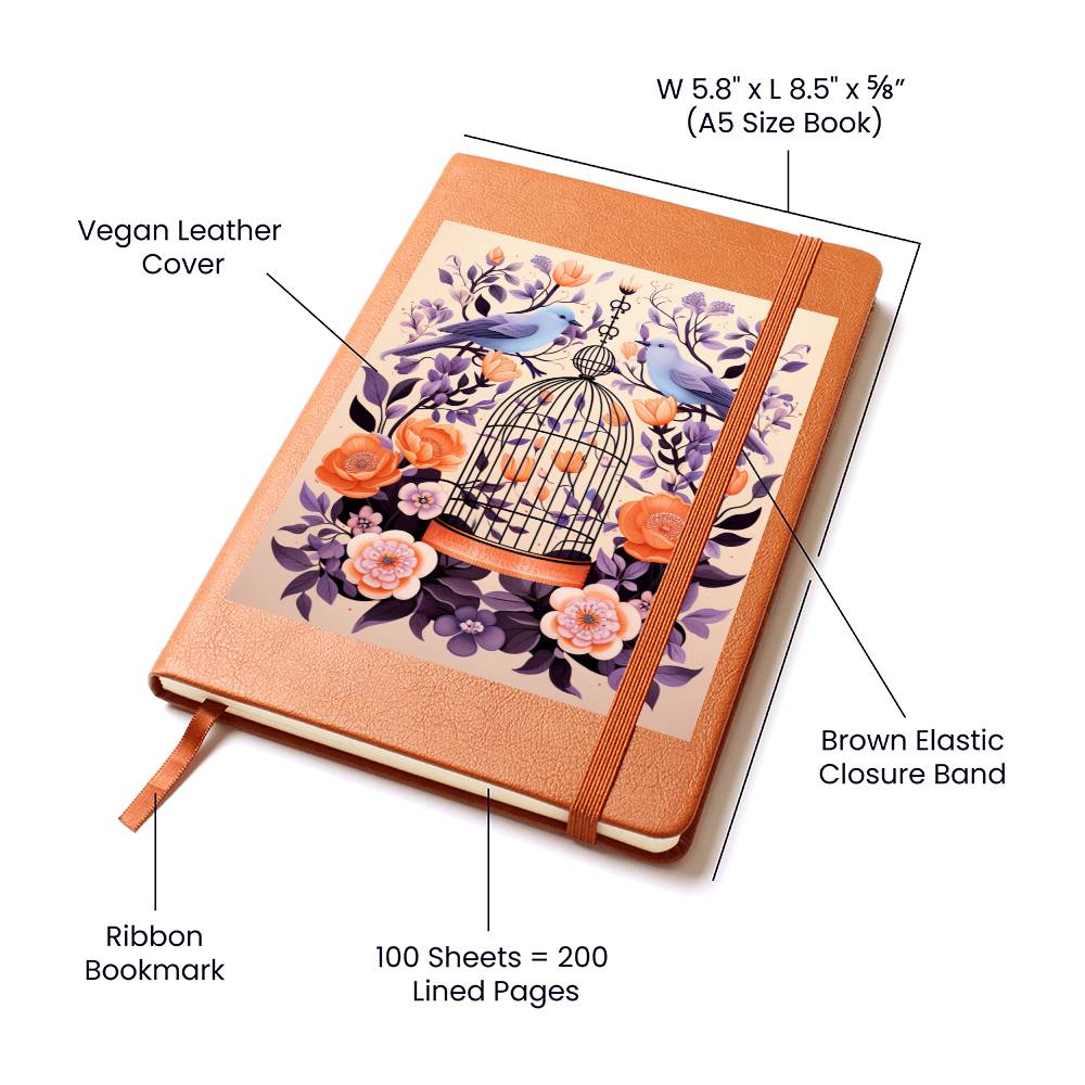 Birds And Floral Design 110 - Vegan Leather Journal