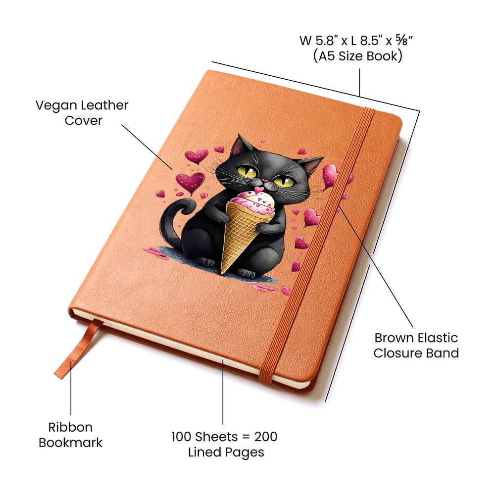 Valentine's Day Black Cat 063 - Vegan Leather Journal