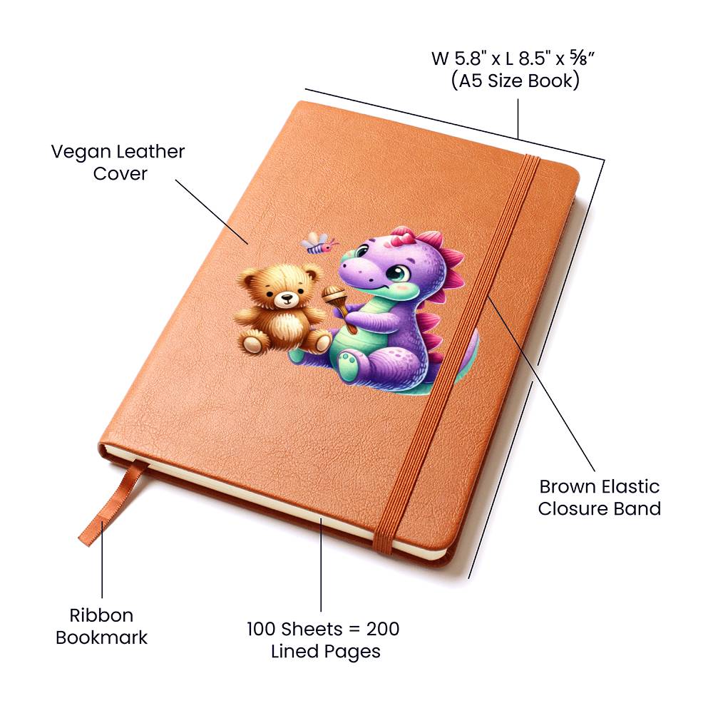 Colorful Baby Dinosaur 046 - Vegan Leather Journal