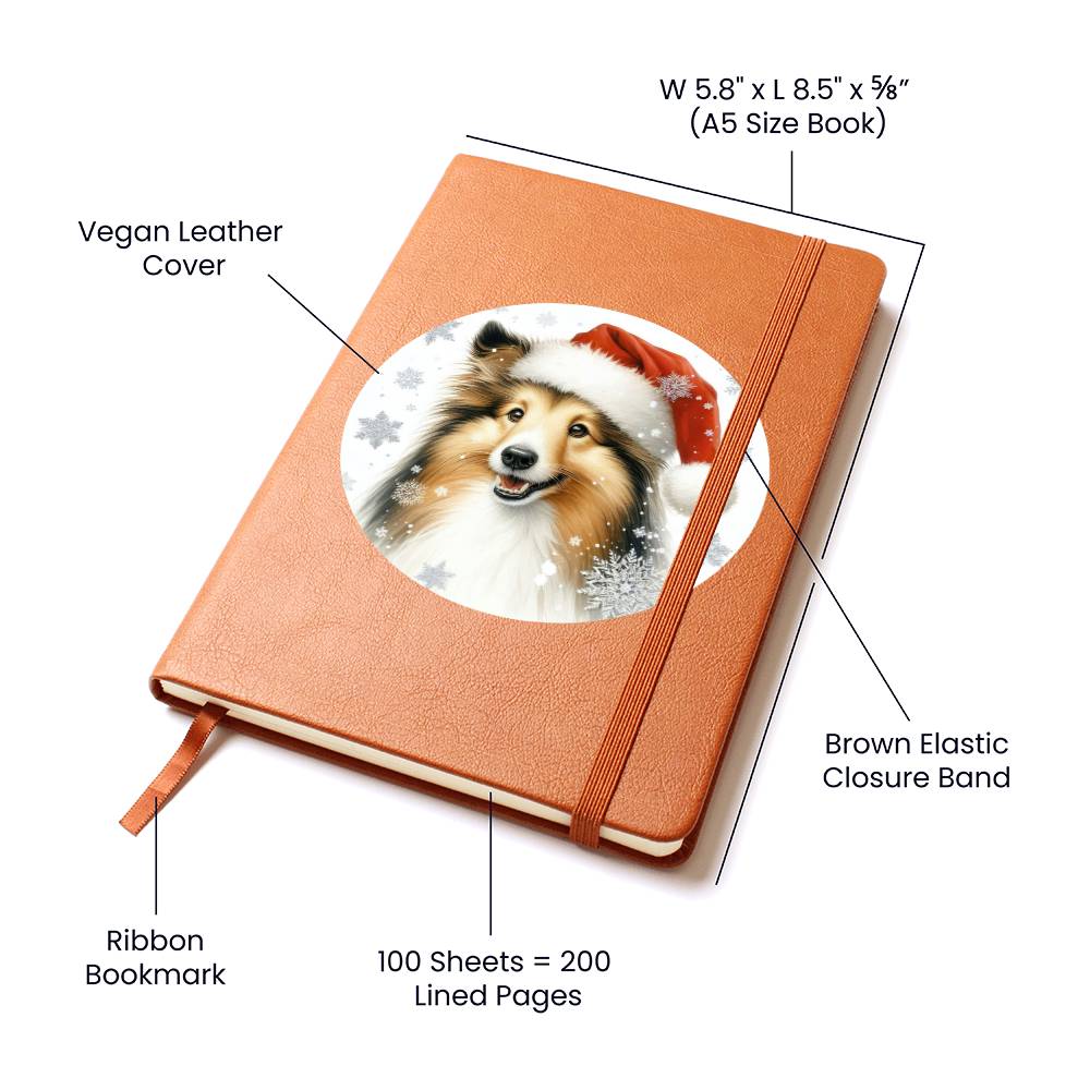 Christmas Dog - Shetland Sheepdog - Vegan Leather Journal