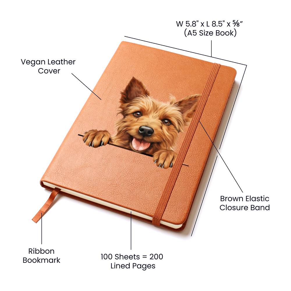 Australian Terrier Peeking - Vegan Leather Journal