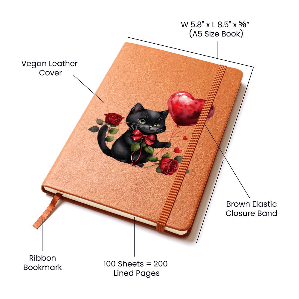 Valentine's Day Black Cat 019 - Vegan Leather Journal
