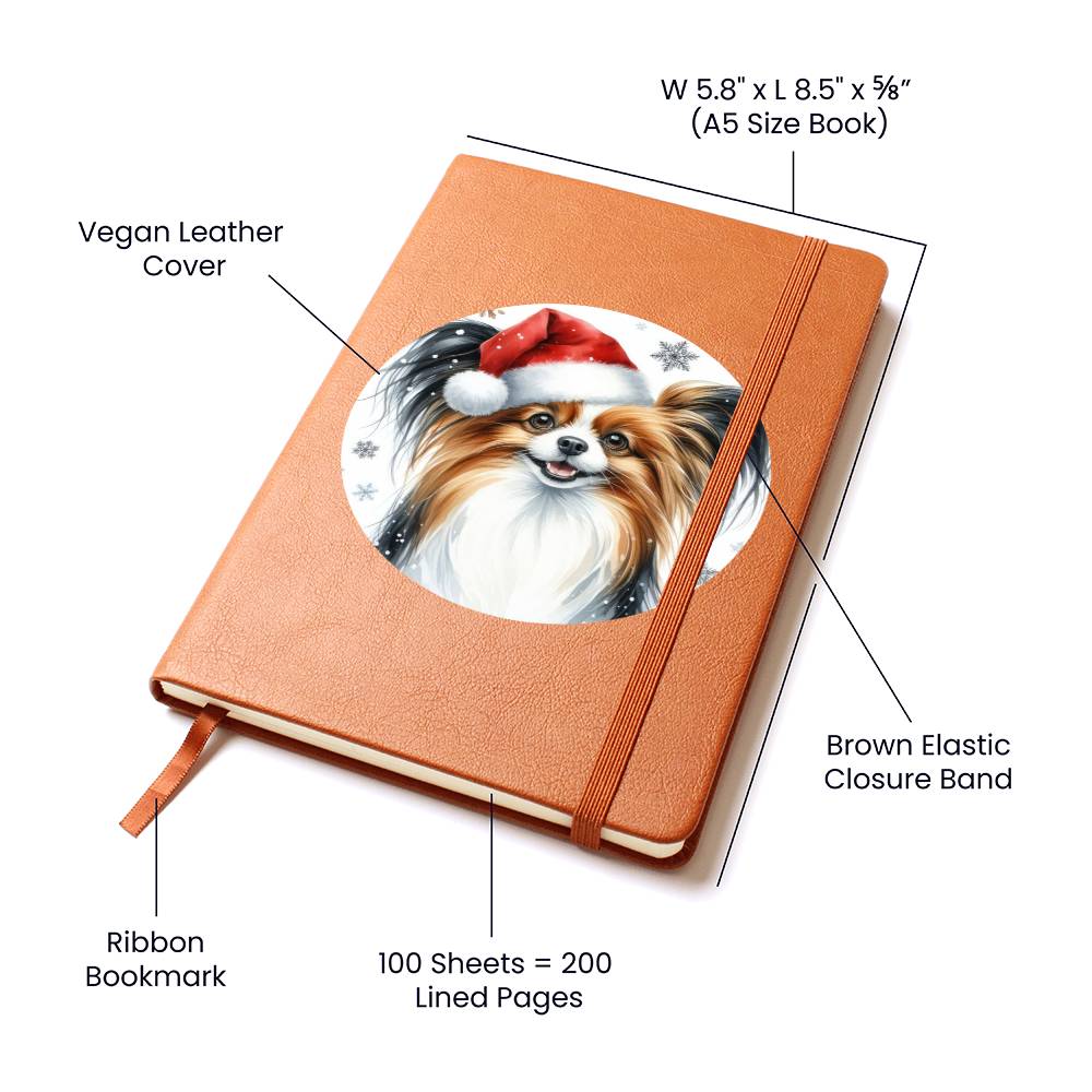 Christmas Dog - Papillon - Vegan Leather Journal