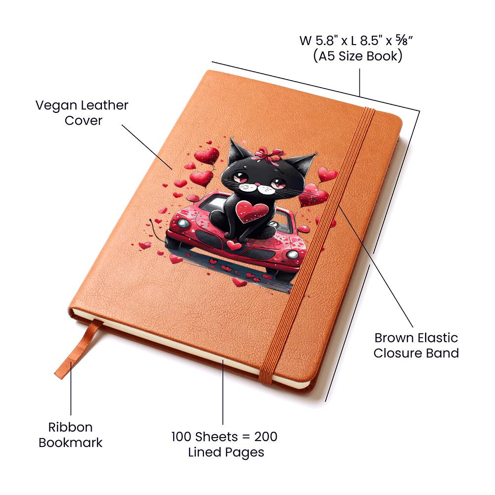Valentine's Day Black Cat 071 - Vegan Leather Journal