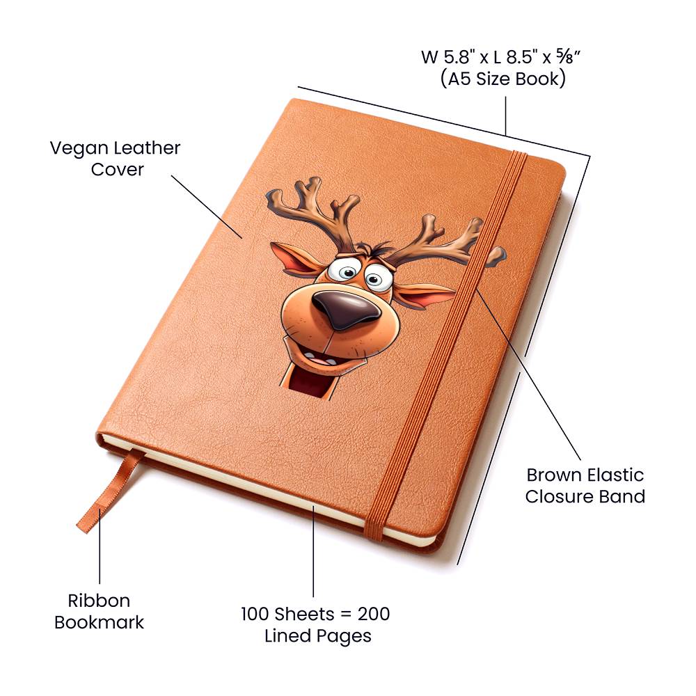 Funny Reindeer Face 03 - Vegan Leather Journal