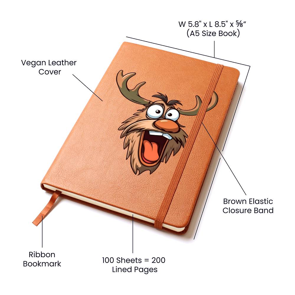 Funny Reindeer Face 10 - Vegan Leather Journal