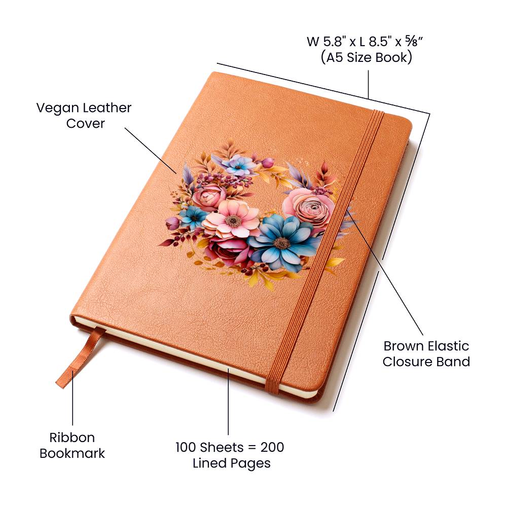 Floral Flower Wreath 073 - Vegan Leather Journal