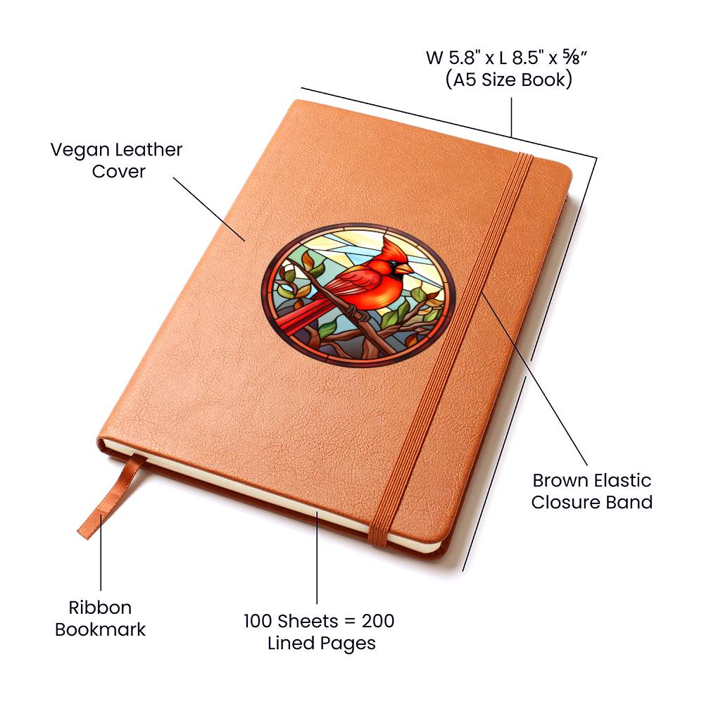 Christmas Red Cardinal Stained Glass Design 021 - Vegan Leather Journal