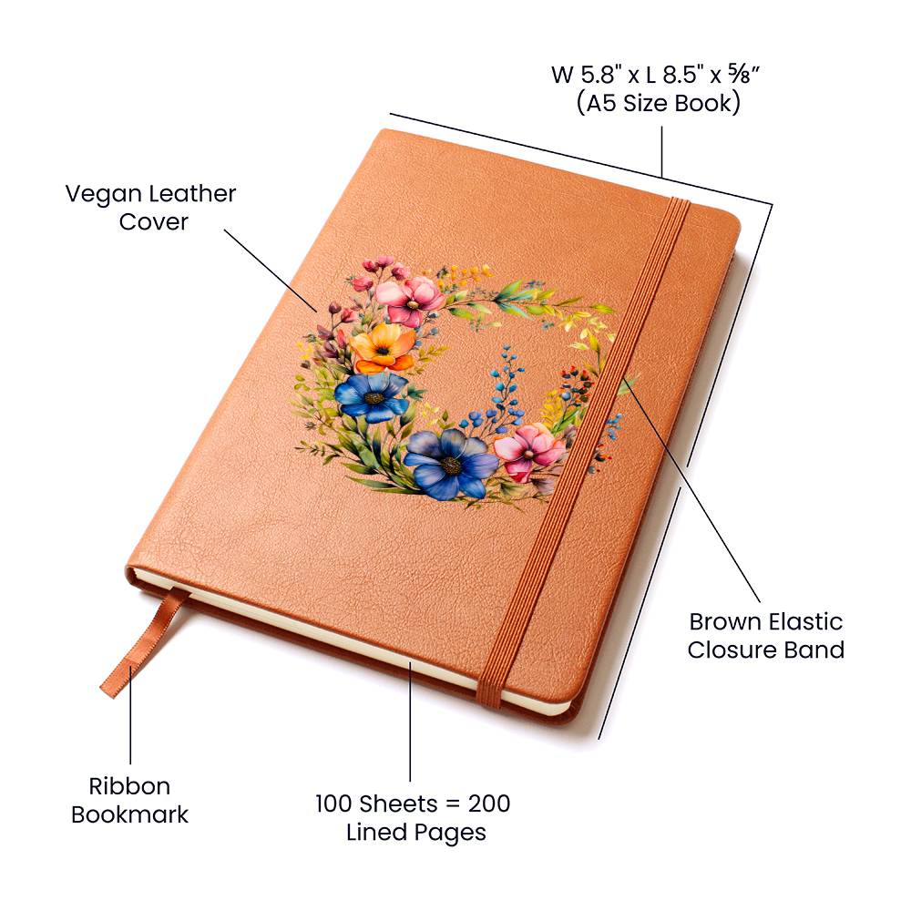 Floral Flower Wreath 012 - Vegan Leather Journal