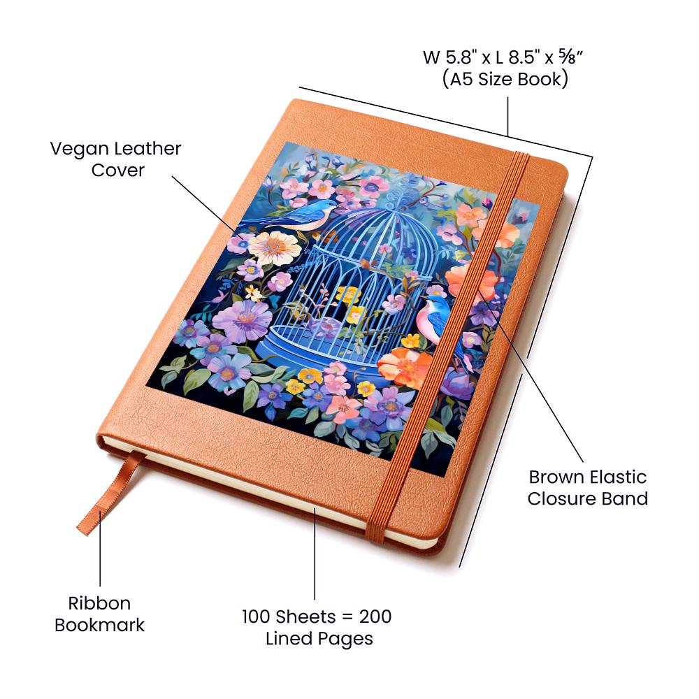 Birds And Floral Design 138 - Vegan Leather Journal