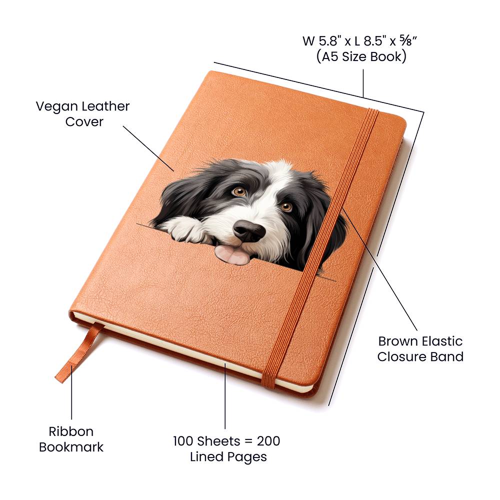 Bearded Collie Peeking - Vegan Leather Journal