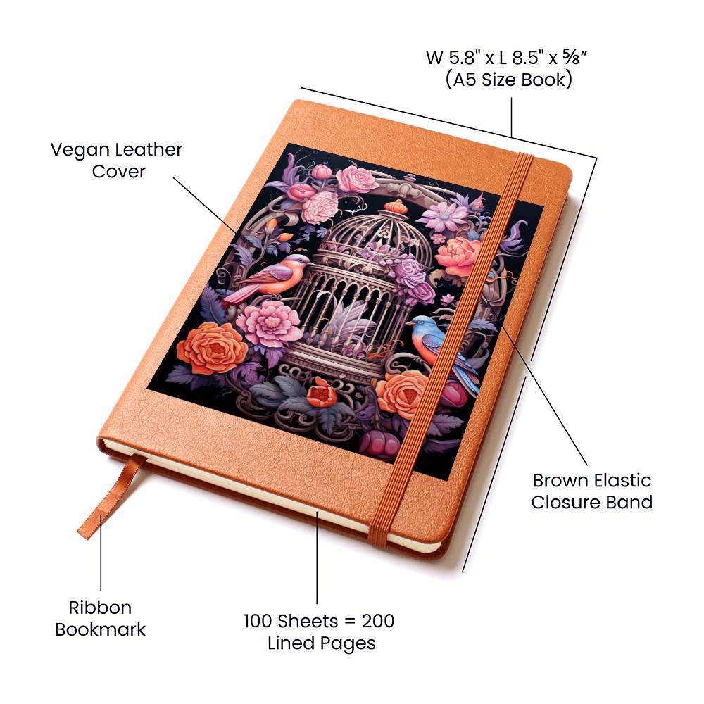Birds And Floral Design 129 - Vegan Leather Journal