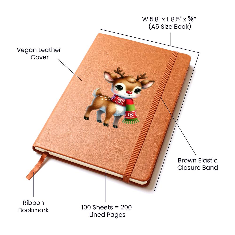 Cute Christmas Reindeer 002 - Vegan Leather Journal