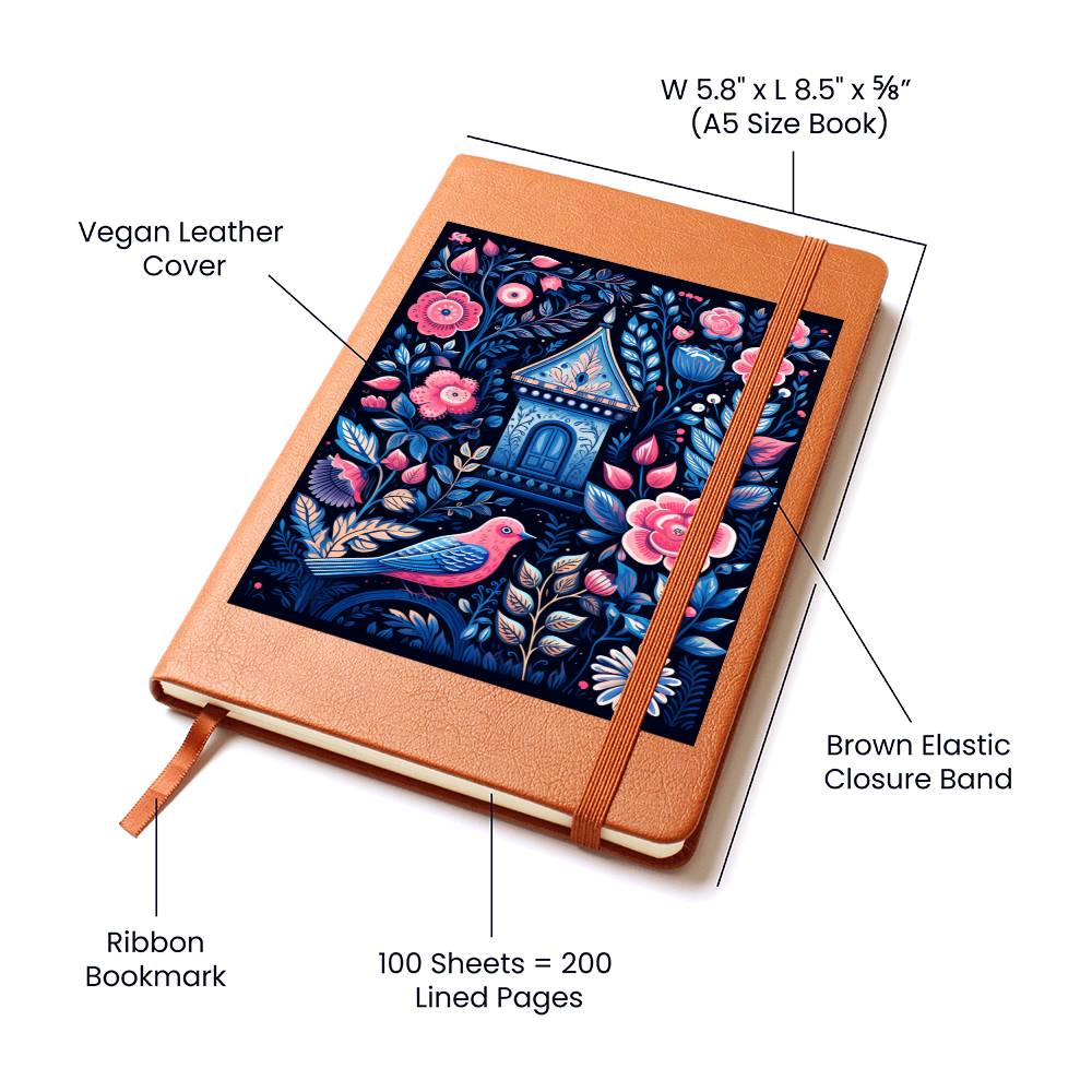 Birds And Floral Design 172 - Vegan Leather Journal