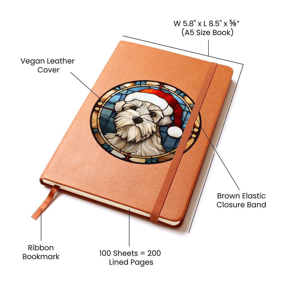 Dog Stained Glass Christmas Design 033 - Vegan Leather Journal