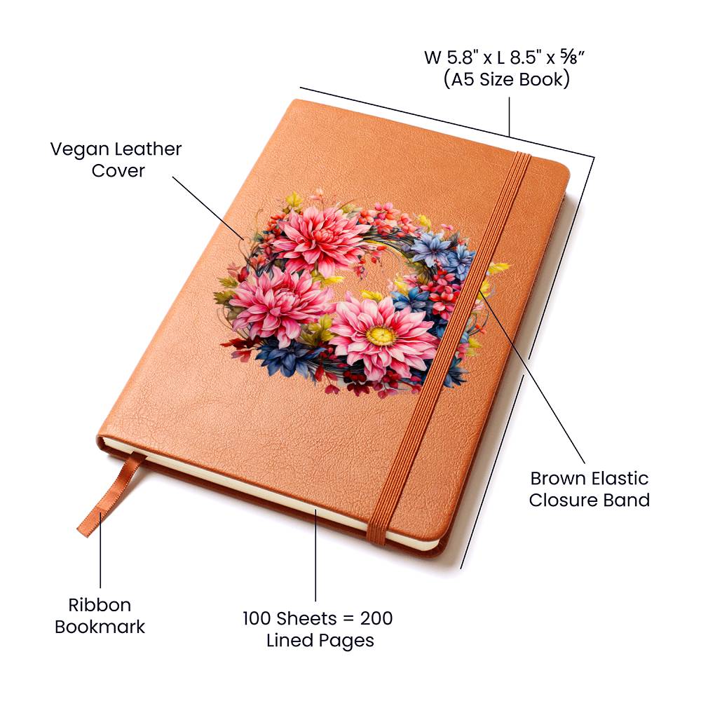 Floral Flower Wreath 148 - Vegan Leather Journal