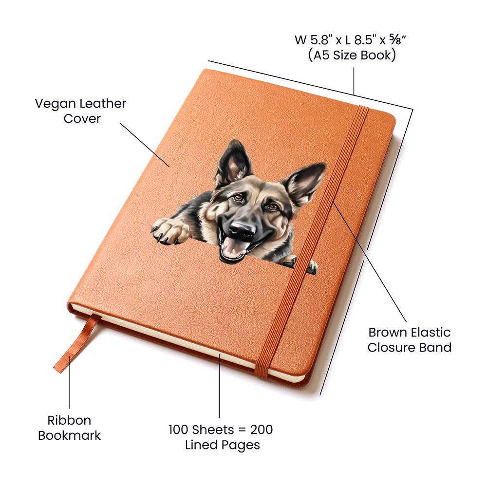 German Shepherd  Peeking - Vegan Leather Journal
