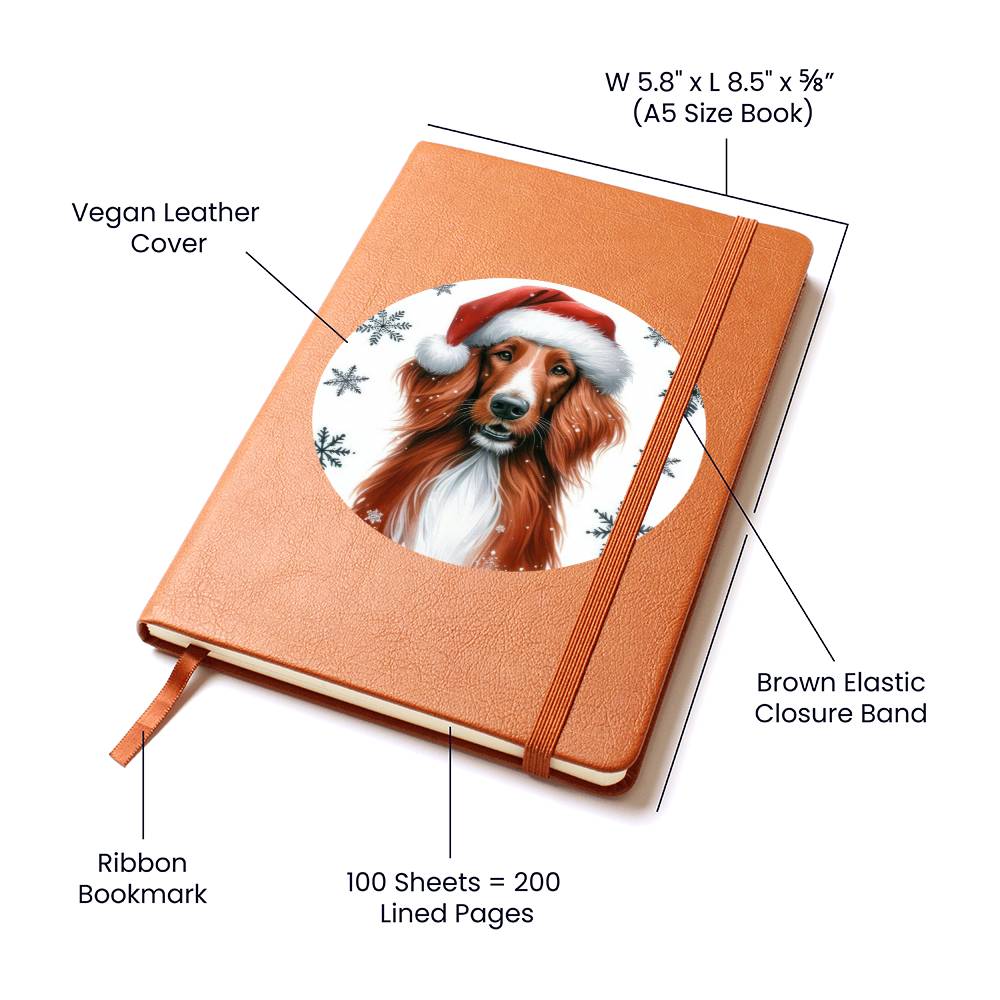 Christmas Dog - Irish Red and White Setter - Vegan Leather Journal