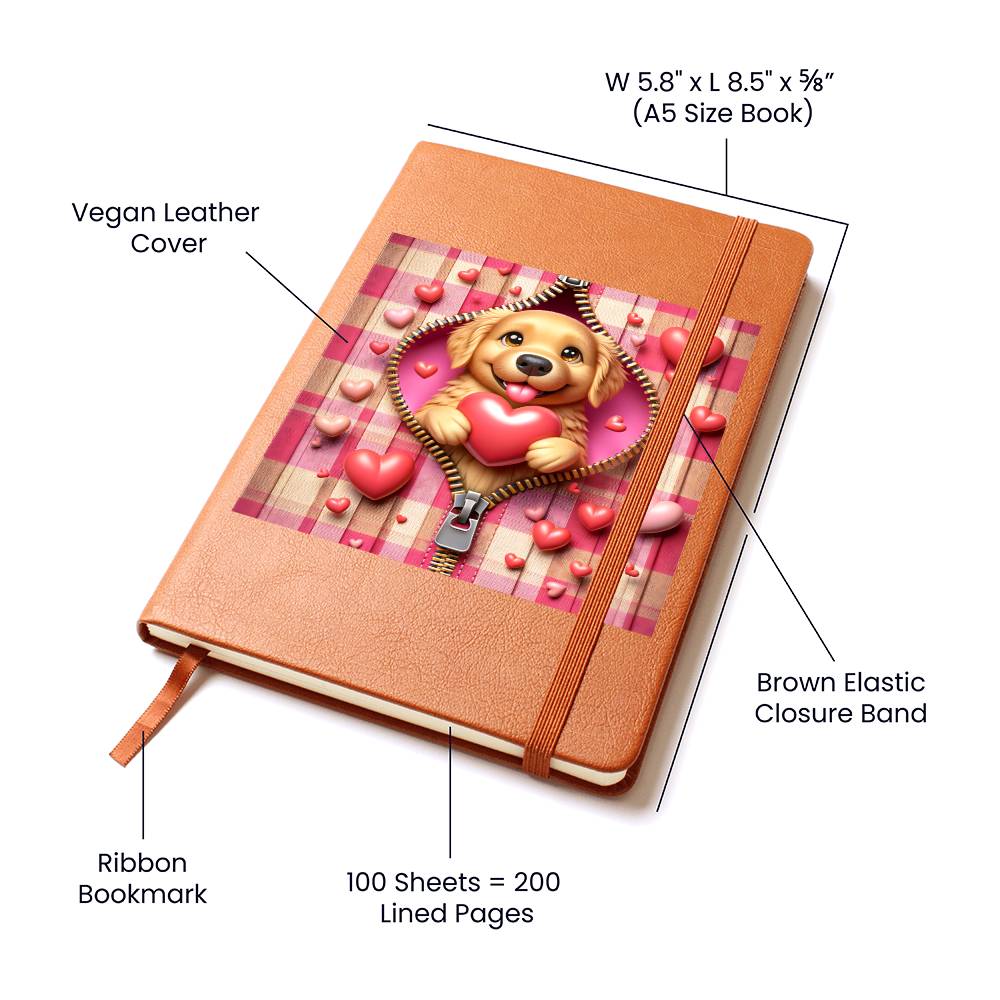 Valentine's Day Dog And Zipper 032 - Vegan Leather Journal